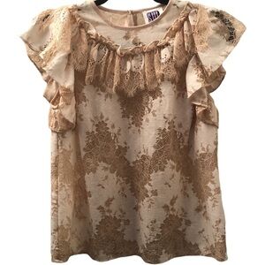 SUI By ANNA SUI Dreamy Lace Beige Flutter Sleeve Blouse